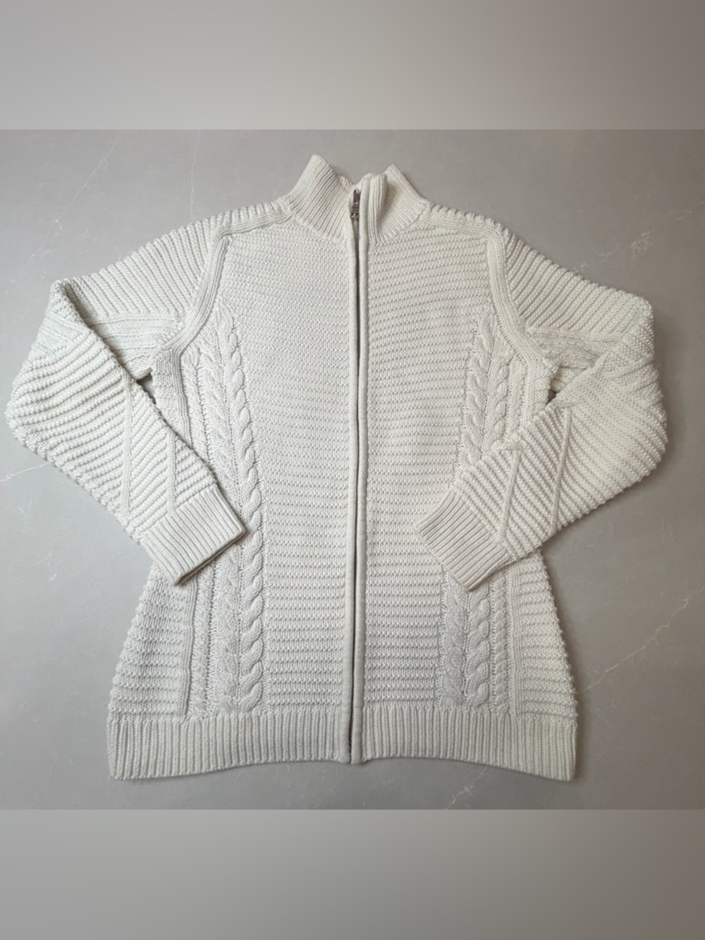 GAP Women’s Cream Cable-Knit Zip Fitted Cardigan Sweater, L